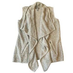 Olivia Sky Women Vest M Gray Acrylic Wool Zipper Pockets Sleeveless Open Front